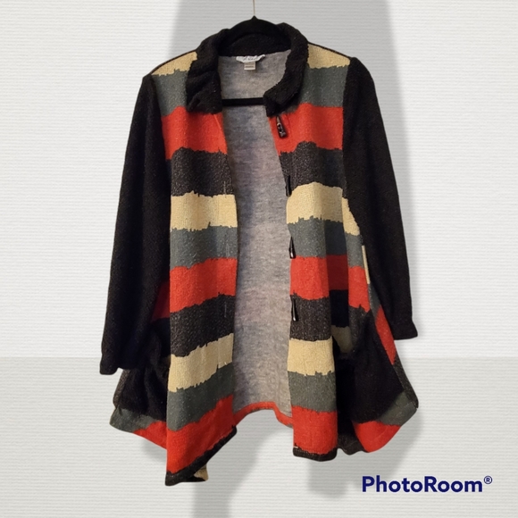 Aris.A red, gray, red, and black cardigan, size small - Picture 6 of 8